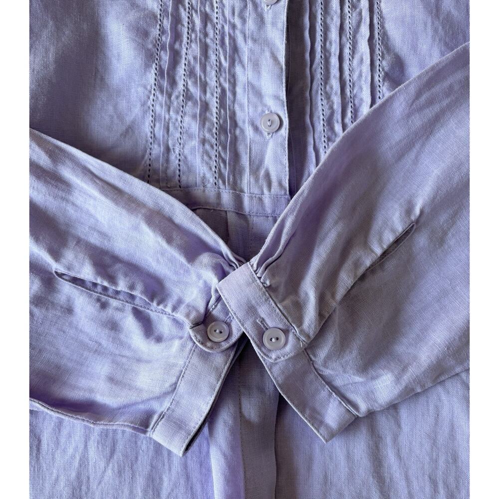 LL Bean Purple Linen Tunic Top Collarless Button Front Pintuck Pleats XL - Picture 6 of 15
